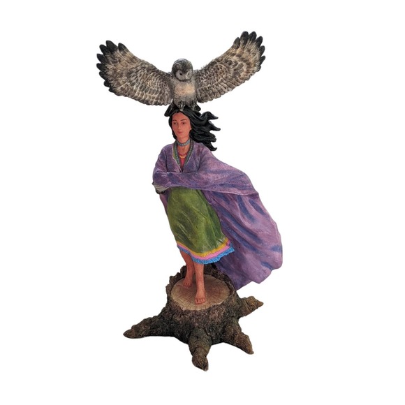 pacific owl native girl in purple robe statue figurine STUMP OF TREE - Picture 1 of 5